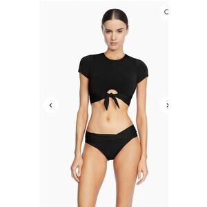 Robin Piccone Ava Bikini Tee Black Tie Front Sz Small NEW $104